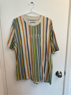 Guess Multicolor Vertical Stripe Logo T-Shirt